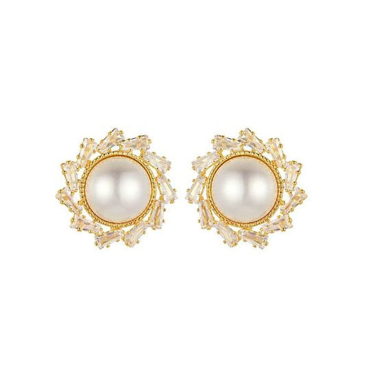 Baguette Stone Diamante Pearl Clip On Earrings