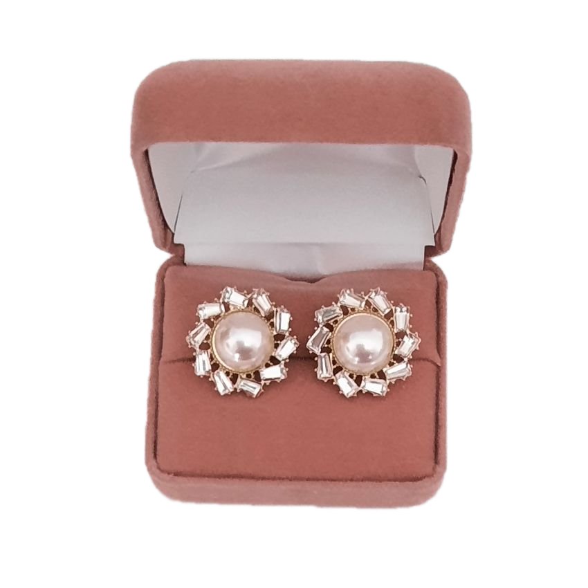 Baguette Stone Diamante Pearl Clip On Earrings(2)