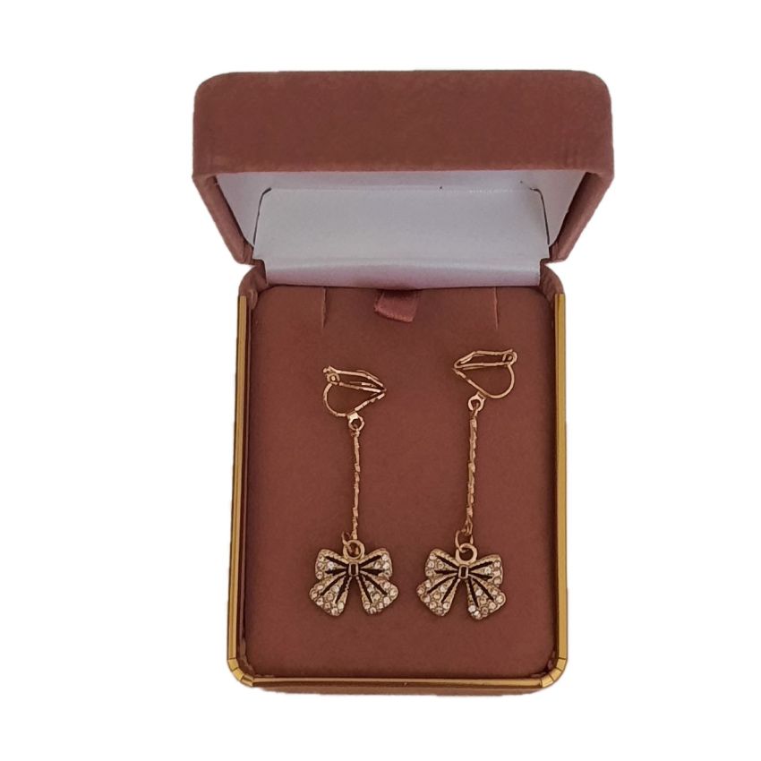 Black And Crystal Bow Clip On Earrings(2)