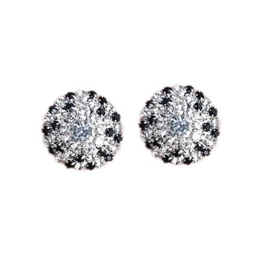 Black And Diamante Stud Clip On Earrings