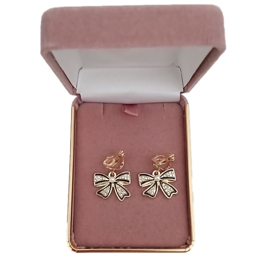 Black Bow Diamante Clip On Earrings(2)