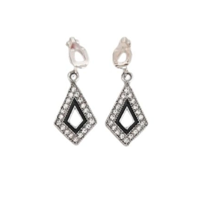 Black Diamante Triangle Clip On Earrings