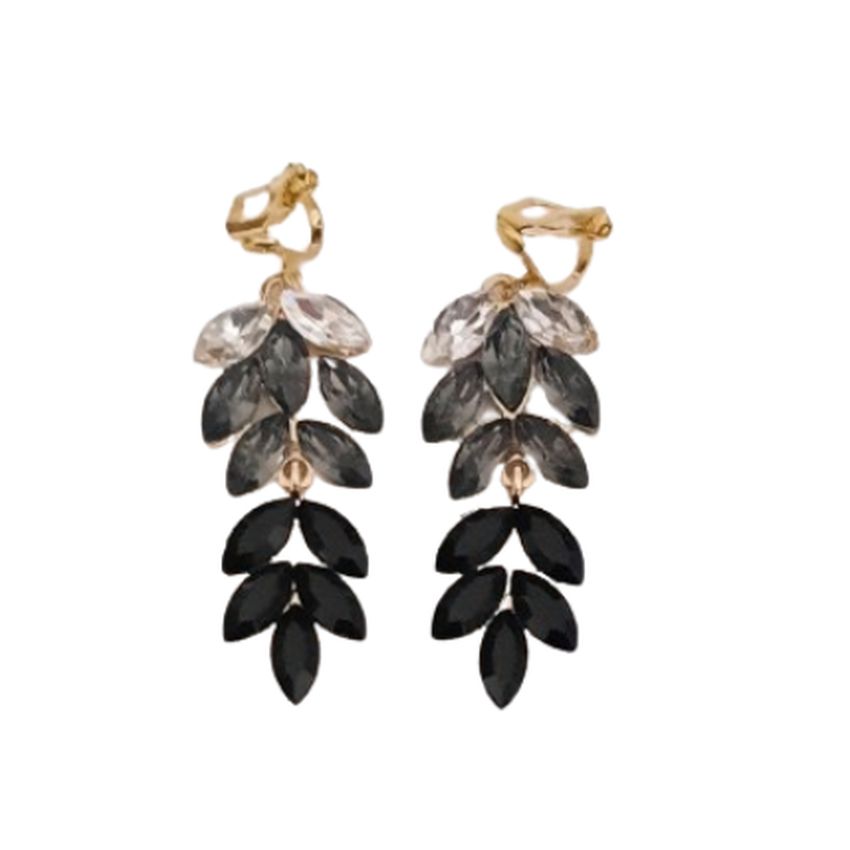 Black Leaf Drop Clip On Earrings