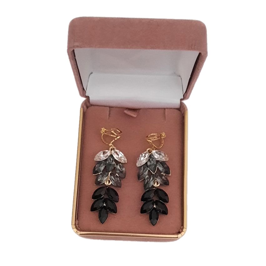 Black Leaf Drop Clip On Earrings(2)