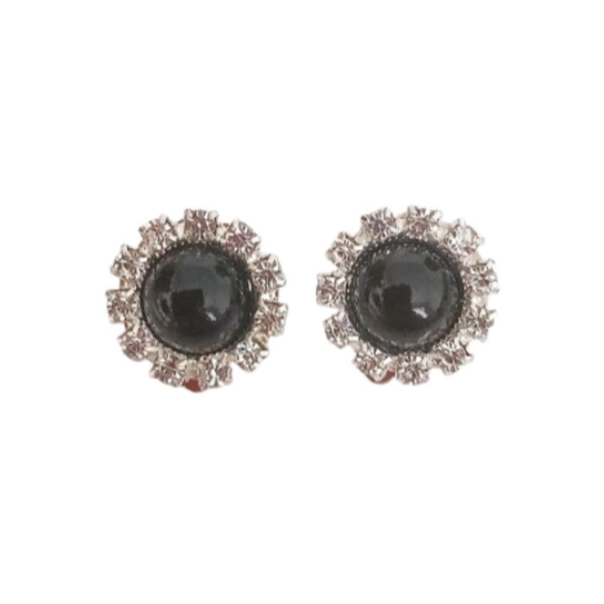 Black Round Diamante Clip On Earrings