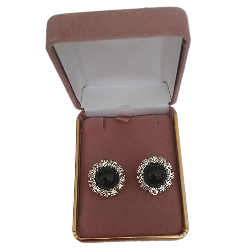 Black Round Diamante Clip On Earrings(2)
