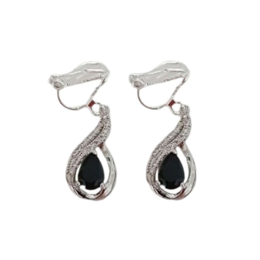 Black Swirl Diamante Clip On Earrings
