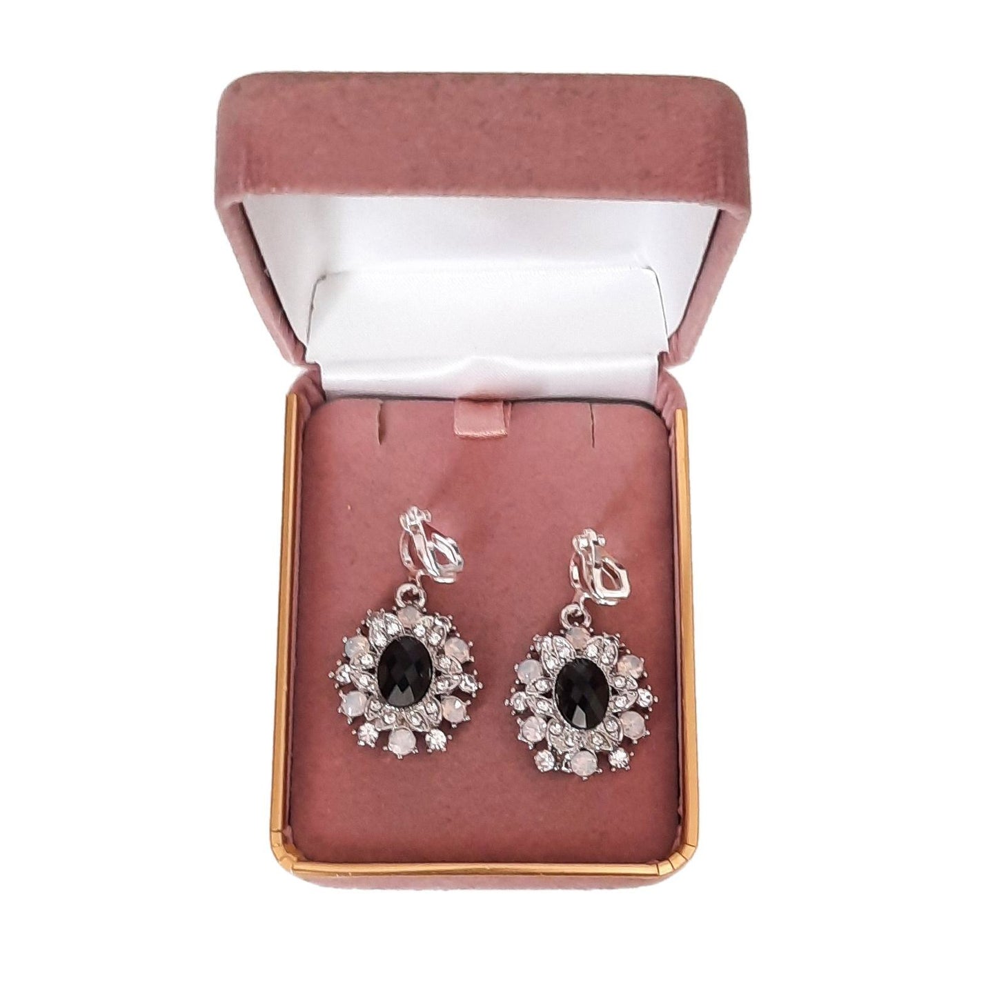 Black Bling Diamante Clip On Earrings(2)