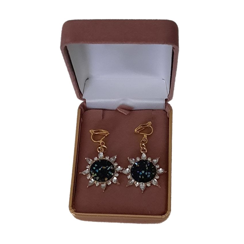 Black Centre Diamante Circle Clip On Earrings(2)