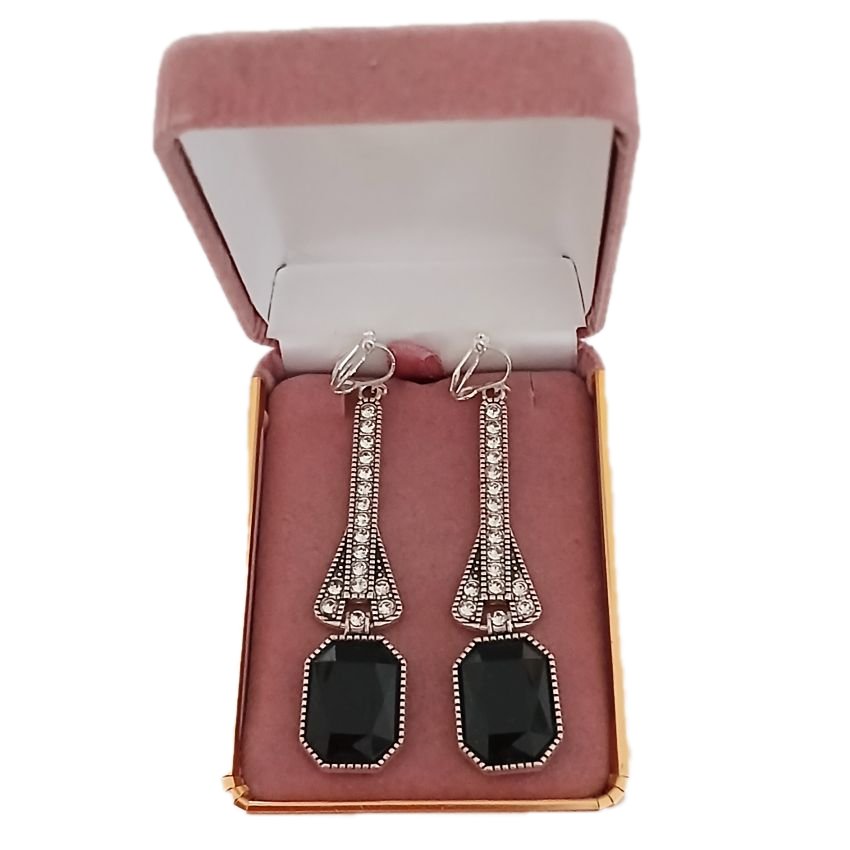 Black Diamante Drop Clip On Earrings(2)