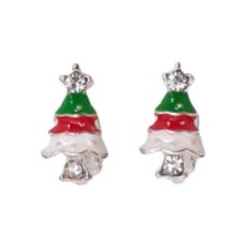 Bling Christmas Tree Clip On Earrings