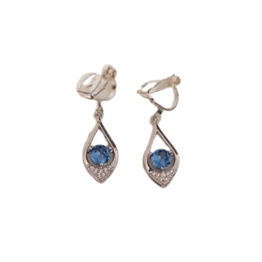 Blue Centre Stone With Cubic Zirconia Surround Earrings