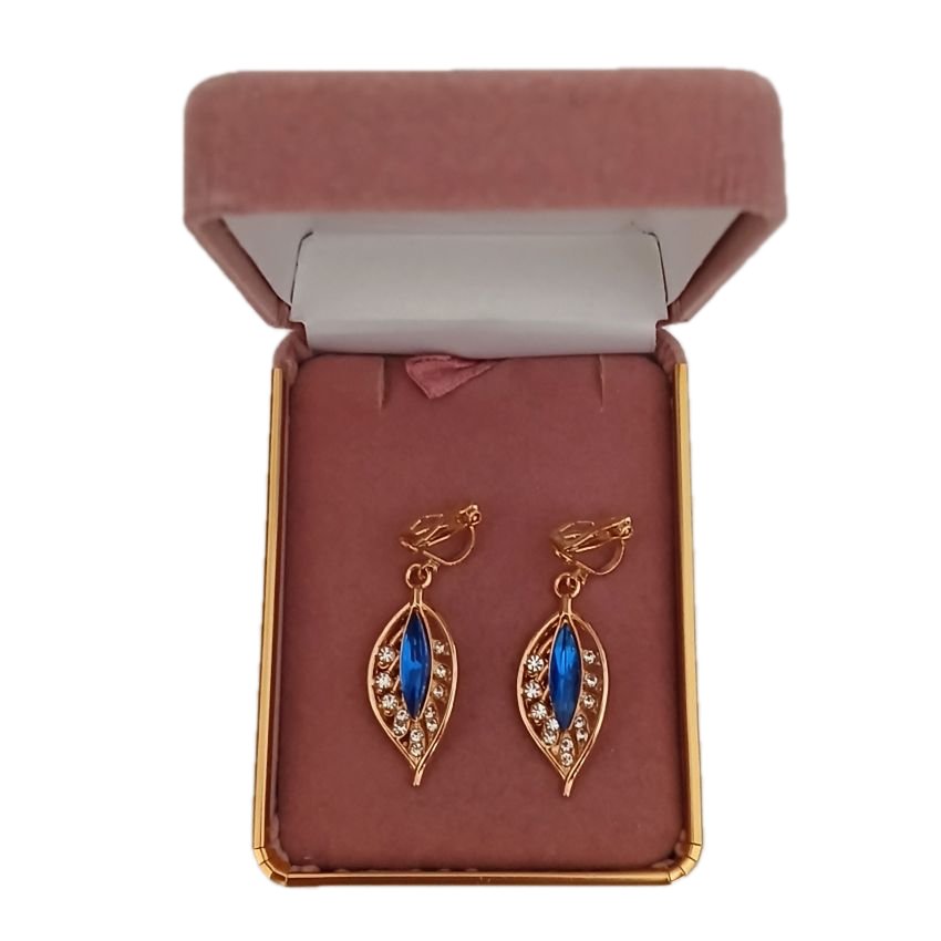 Blue Leaf Drop Clip On Earrings(2)