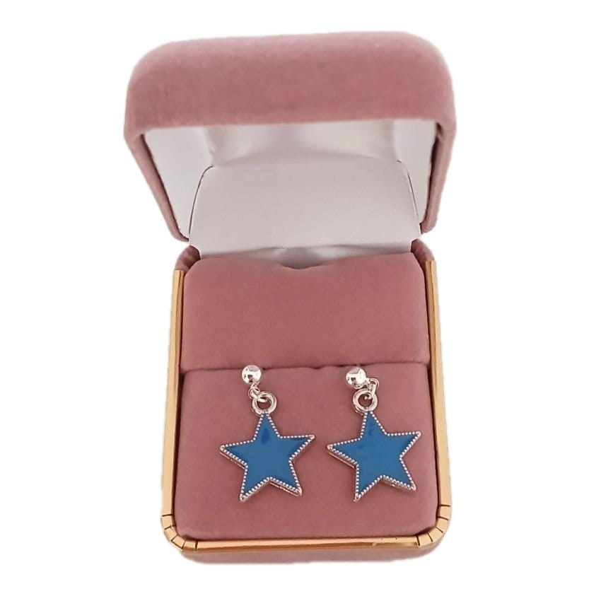 Blue Star Dangly Sterling Silver Earrings(2)