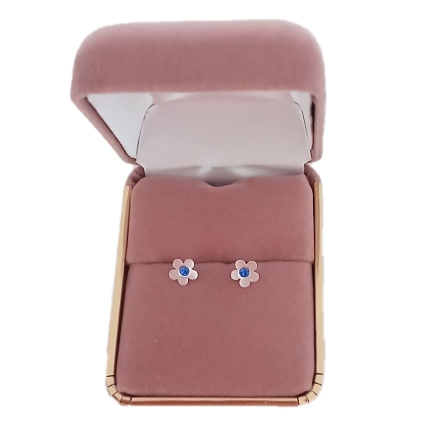 Blue Centre Small Sterling Silver Flower Earrings(2)
