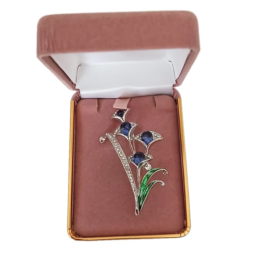 Blue Flower With Crystal Stem Brooch(2)