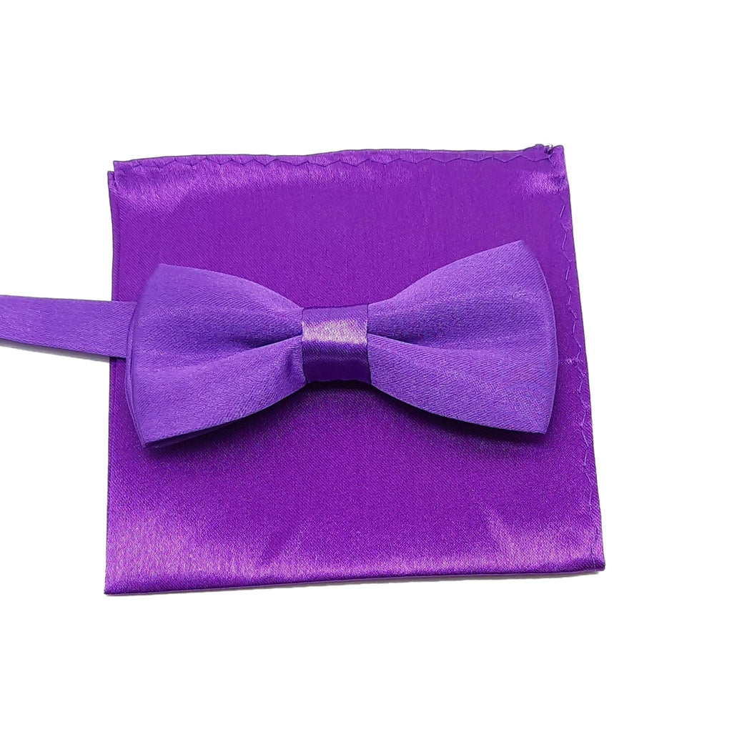 Bright Purple Matching Bow Tie And Hanky Set