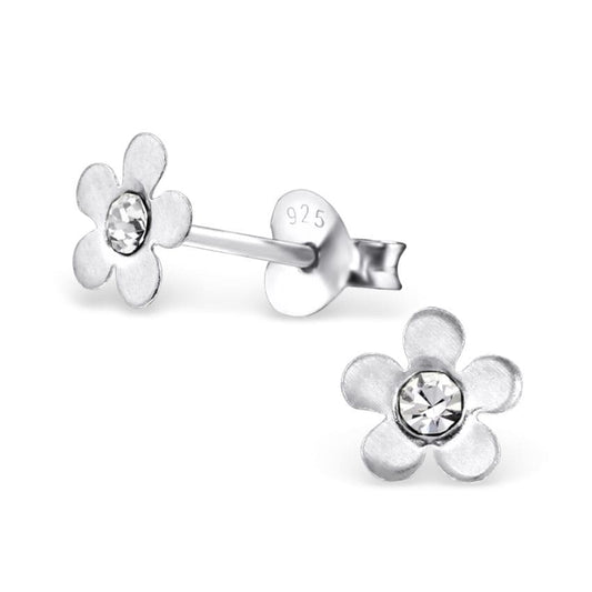 Brushed Sterling Silver Flower Earrings