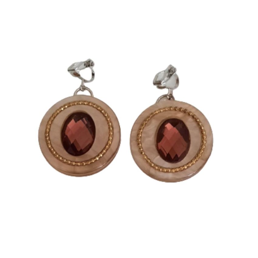 Burgundy Centre Round Clip Earrings