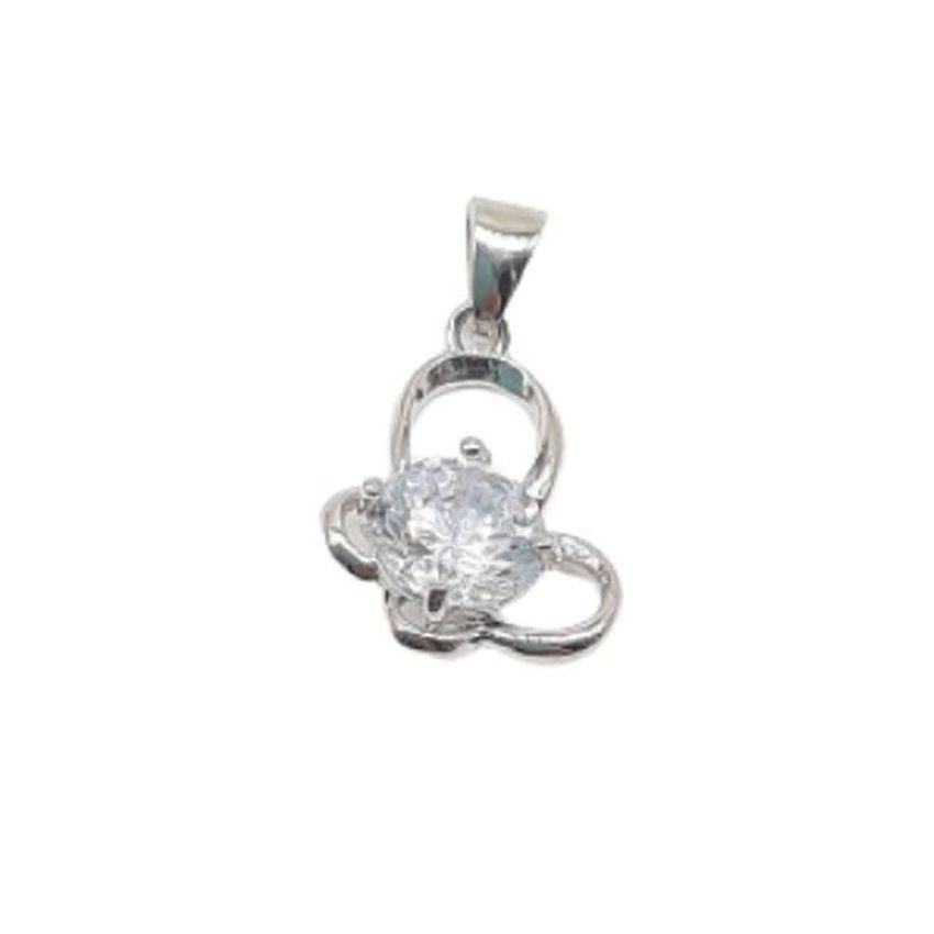 Butterfly Silver Pendant With a Solitaire White Stone Centre