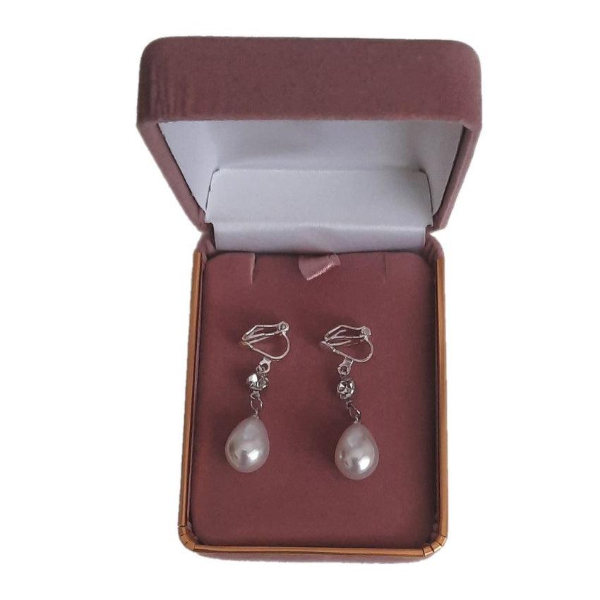 CZ Teardrop Pearl Clip On Earrings(2)