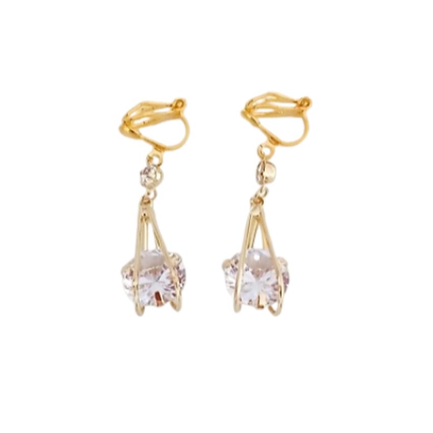 Cage Diamante And Gold Clip On Earrings