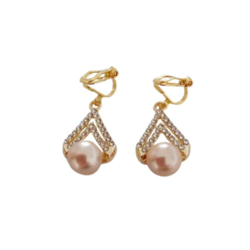 Champagne Pearl Clip On Earrings