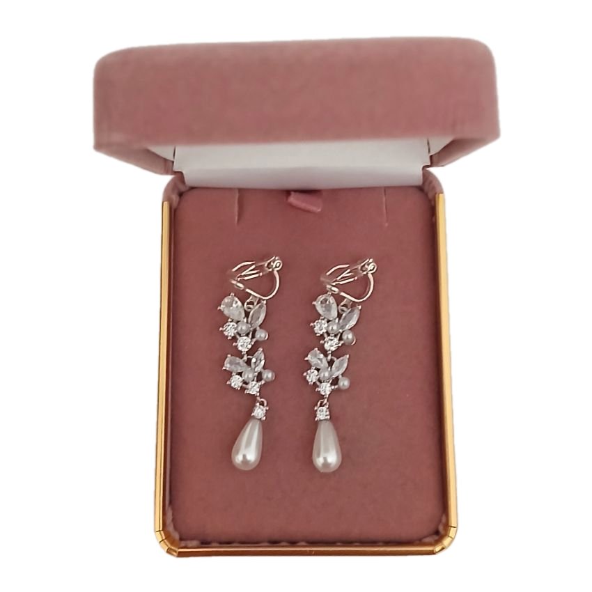 Clip On Pearl With Flower Drop Earrings(2)