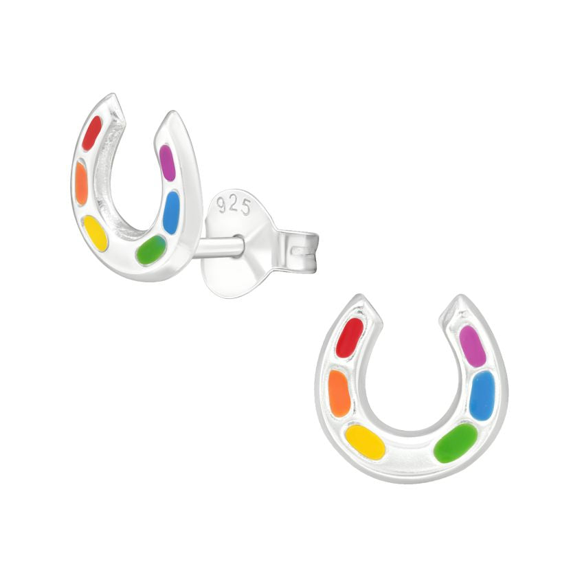 Coloured Sterling Silver Horseshoe Earrings