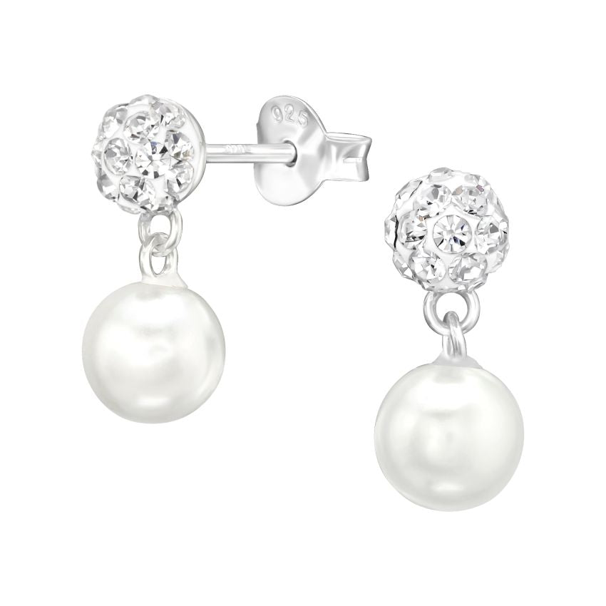 Communion Earrings With A Pearl Stone And A Crystal Top