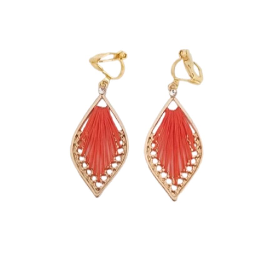 Cotton Strand Orange Clip On Earrings