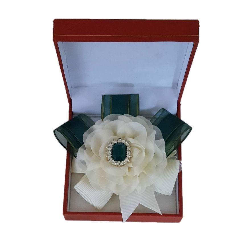 Cream And Emerald Green Flower Wrist Corsage