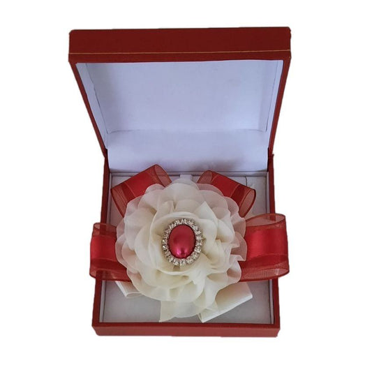 Cream And Ruby Red Flower Wrist Corsage