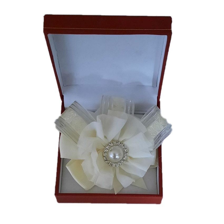 Cream And Silver Ribbon Wrist Corsage