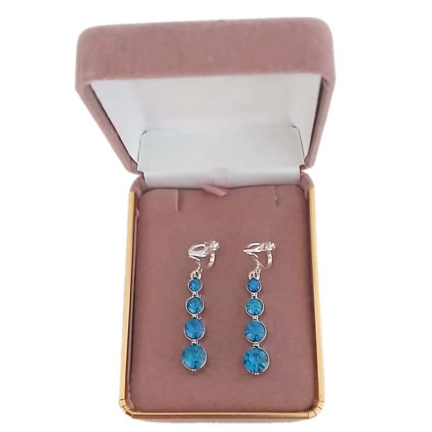 Crystal Blue Drop Clip On Earrings(2)