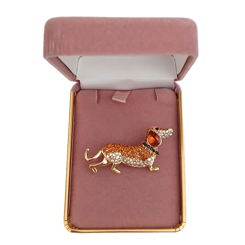 Crystal Dog Brooch
