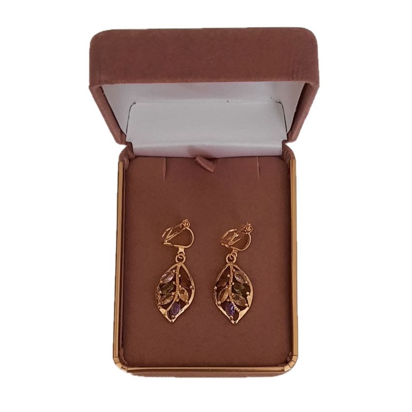Crystal Multi Colour Leaf Clip On Earrings(2)