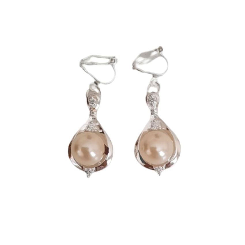 Crystal Pearl Drop Clip On Earrings