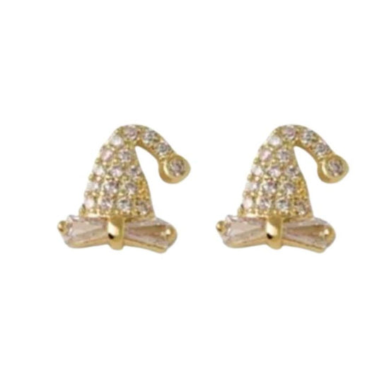 Crystal Stone Christmas Hat Clip On Earrings