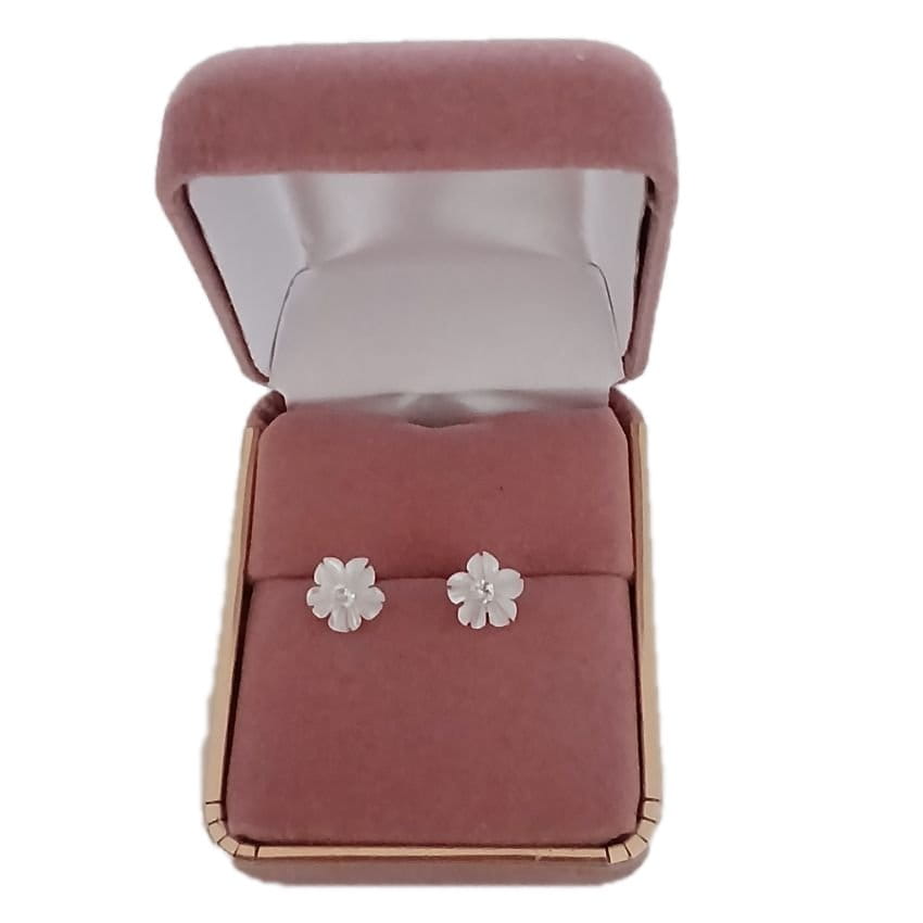 Crystal Stone Silver White Flower Earrings(2)