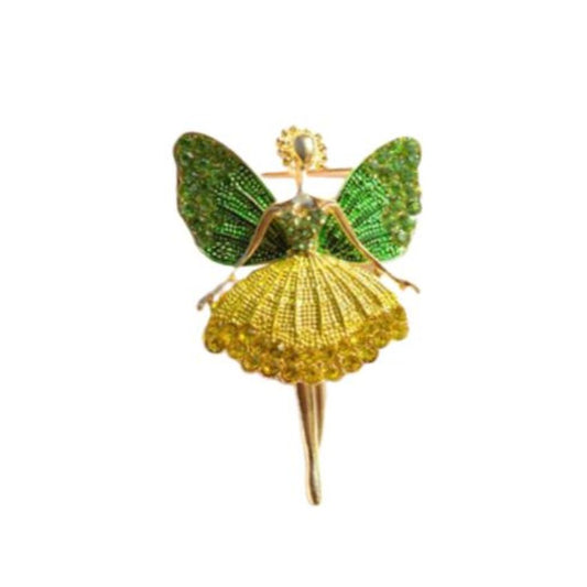 Crystal Yellow And Green Fairy Brooch