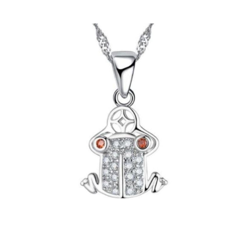 Cubic Zirconia Frog Pendant With Red Eyes