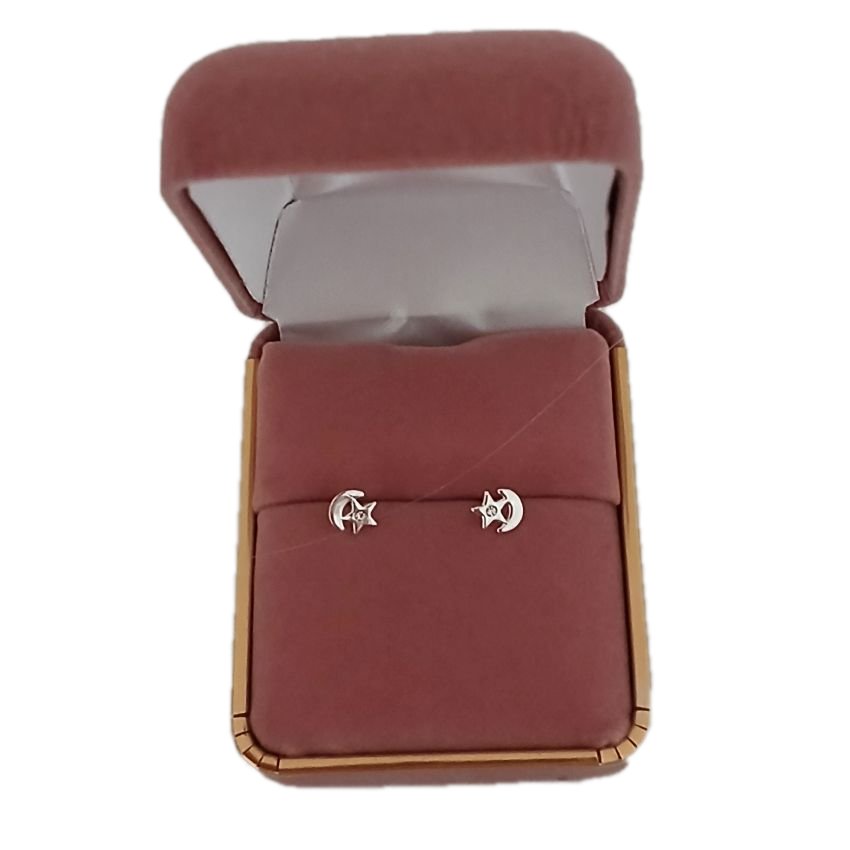 Cubic Zirconia Silver Half Moon And Star Earrings(2)
