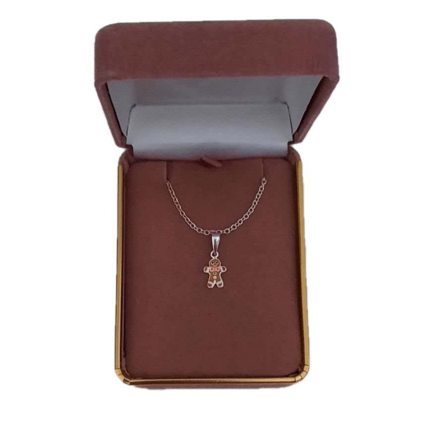 Cute Brown Sterling Silver Kids Gingerbread Necklace(2)
