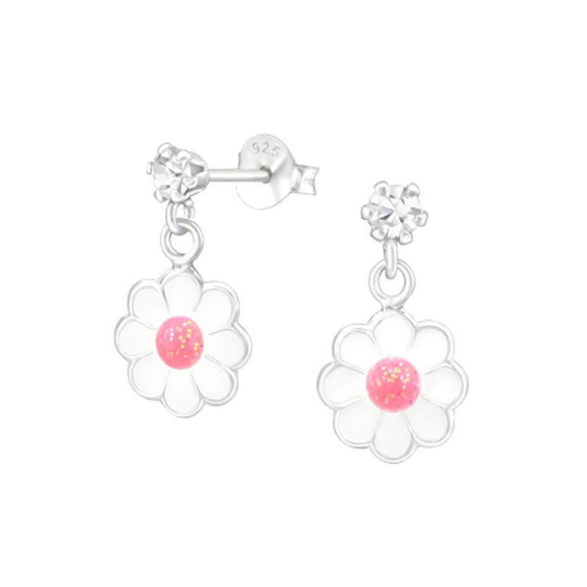 Daisy Flower Drop Silver Earrings