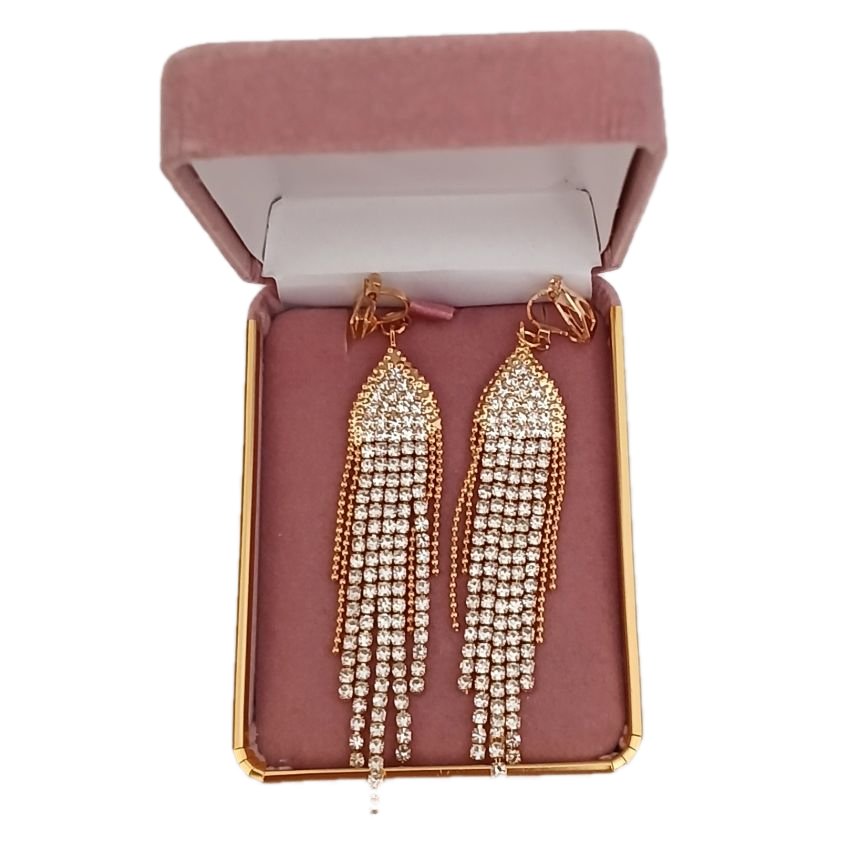 Dangly Diamante And Gold Clip On Earrings(2)