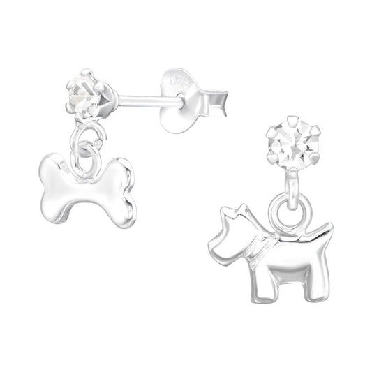 Dangly Dog And Bone Sterling Silver Earrings