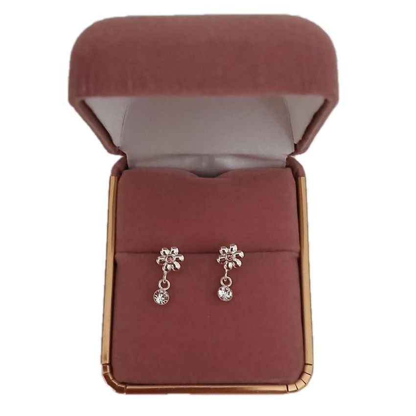 Dangly Pink Flower Sterling Silver Earrings(2)