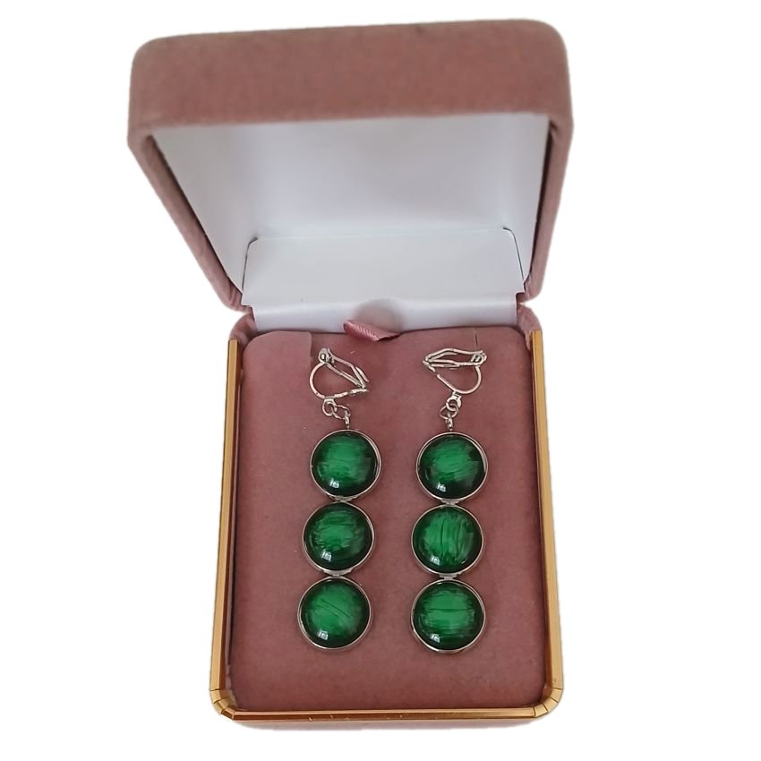 Dark Green Clip On Earrings(2)