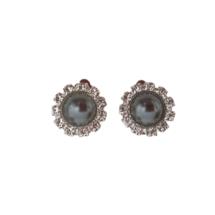 Dark Grey Diamante Clip On Earrings